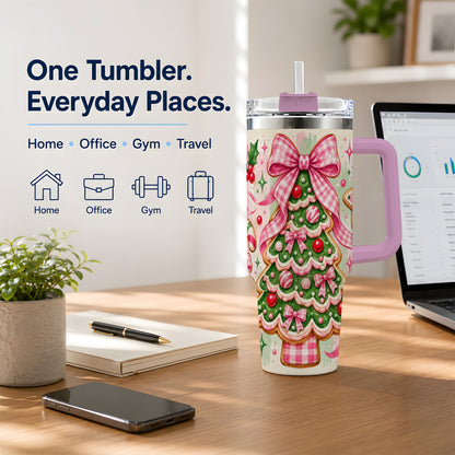 #pl[40oz|Pink] Gingerbread Christmas Tree Tumbler, 40oz Stainless Steel Tumbler
