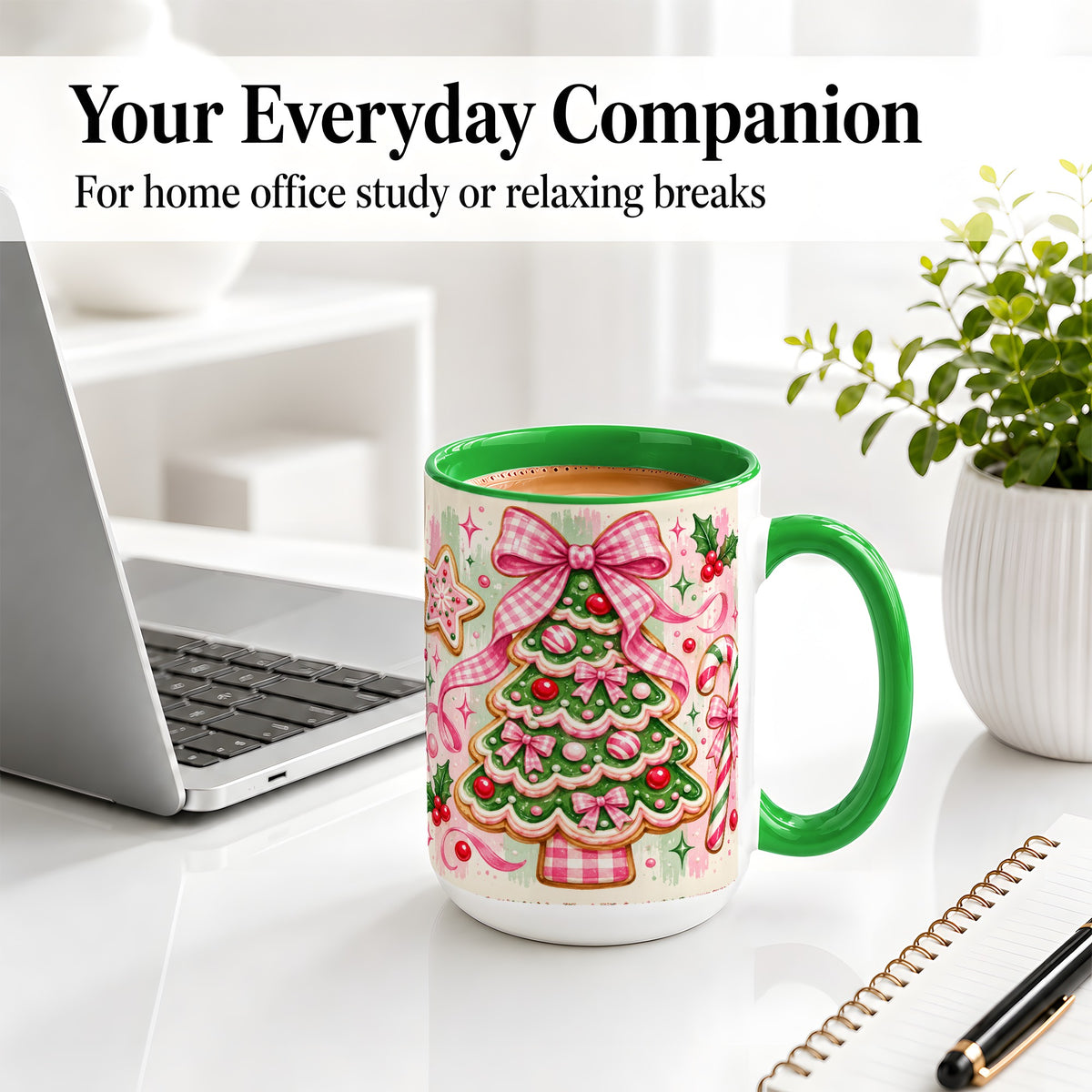 #pl[15oz|Green] Gingerbread Christmas Tree Accent Mug, Ceramic Mug for Holiday Fans