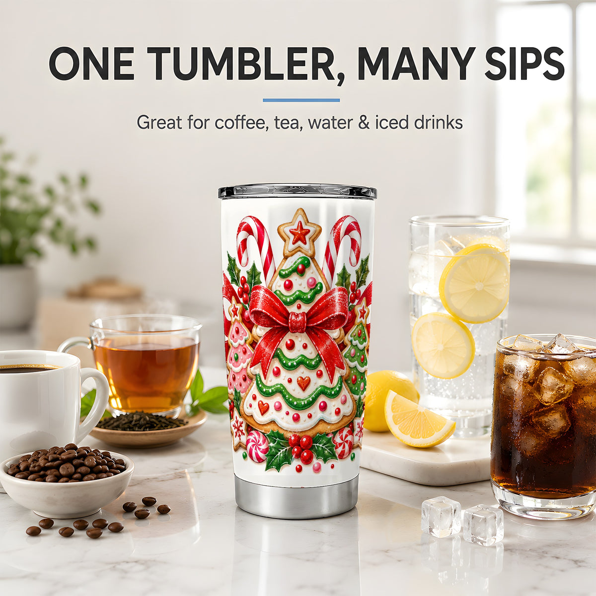 #pl[20oz|Steel] Christmas Cookie Tree 20oz Tumbler, Candy Holiday Artwork Drinkware