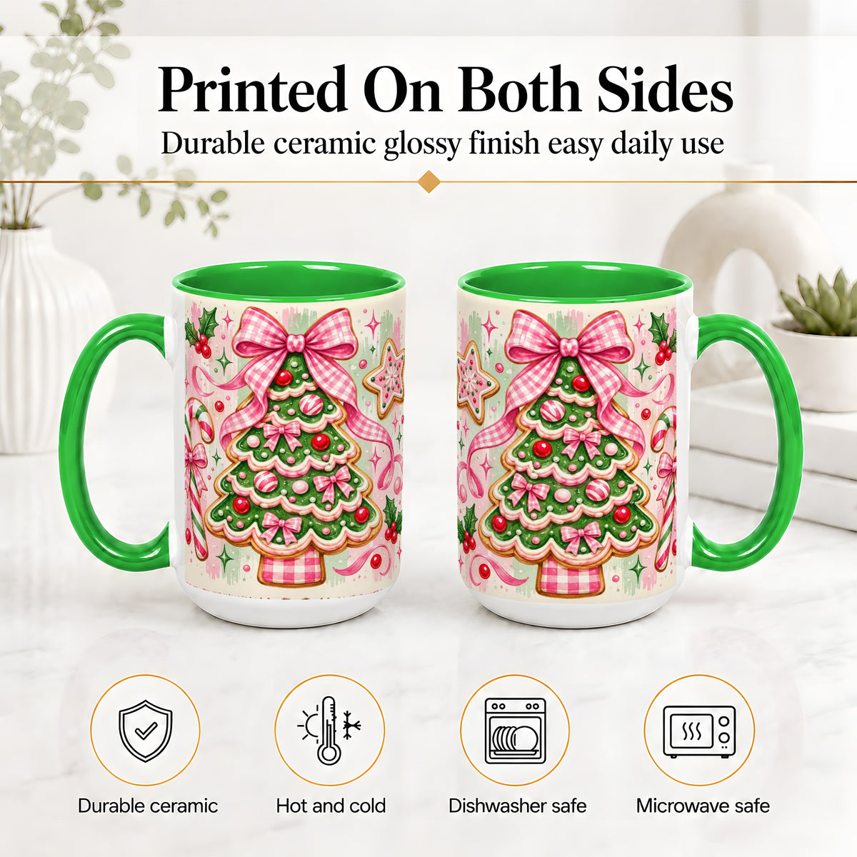 #pl[15oz|Green] Gingerbread Christmas Tree Accent Mug, Ceramic Mug for Holiday Fans