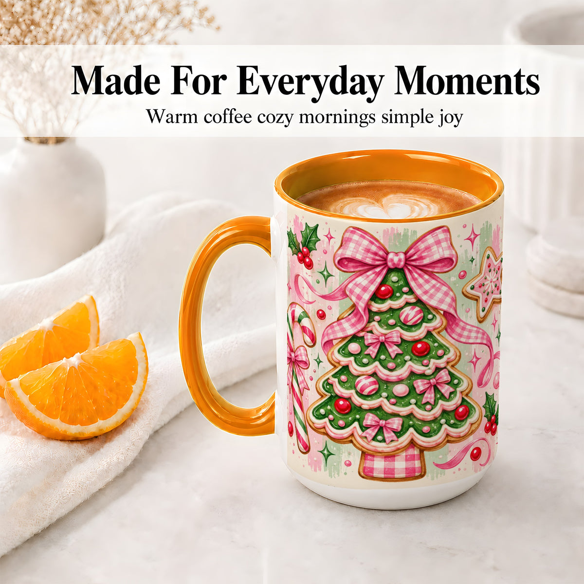 #pl[15oz|Orange] Gingerbread Christmas Tree Accent Mug, Ceramic Mug for Holiday Fans