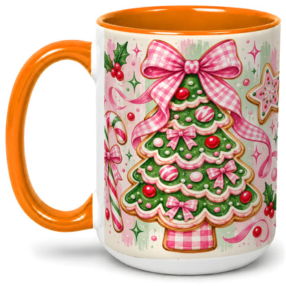 #pl[15oz|Orange] Gingerbread Christmas Tree Accent Mug, Ceramic Mug for Holiday Fans
