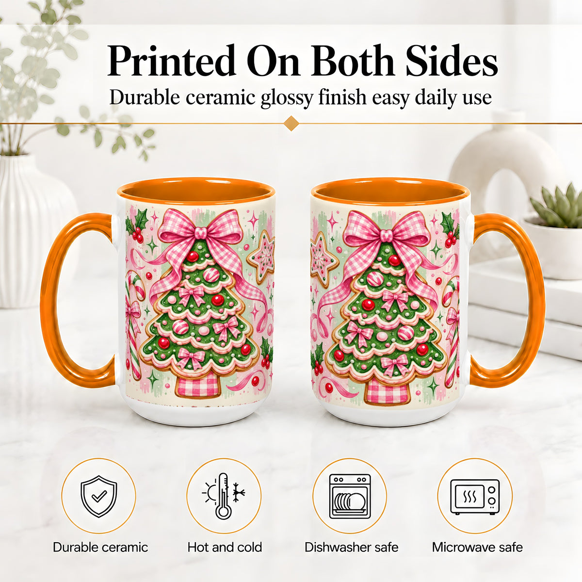 #pl[15oz|Orange] Gingerbread Christmas Tree Accent Mug, Ceramic Mug for Holiday Fans