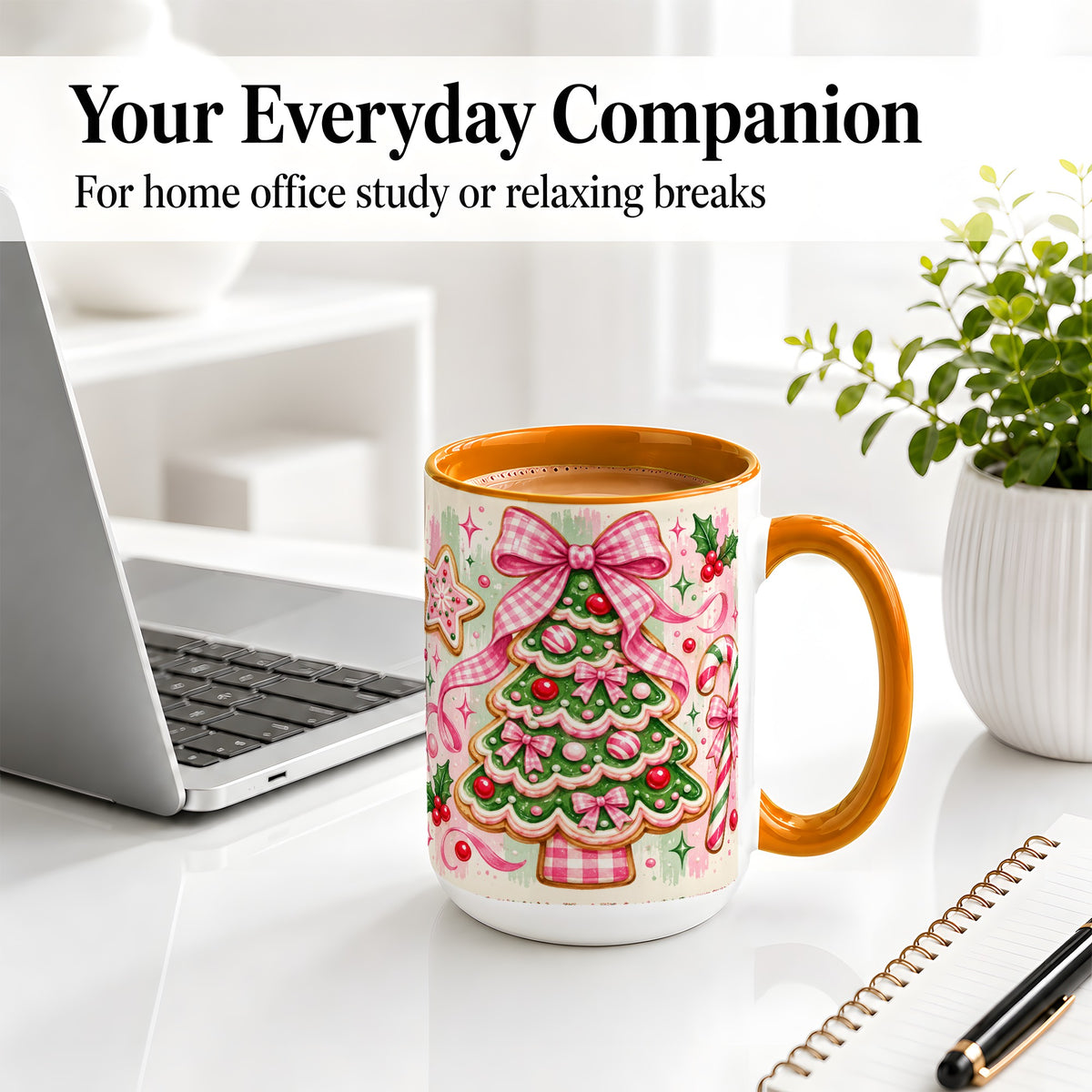 #pl[15oz|Orange] Gingerbread Christmas Tree Accent Mug, Ceramic Mug for Holiday Fans