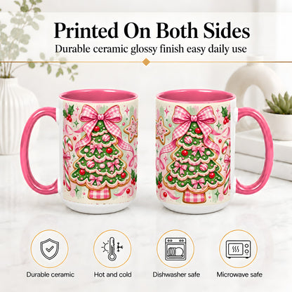 #pl[15oz|Pink] Gingerbread Christmas Tree Accent Mug, Ceramic Mug for Holiday Fans