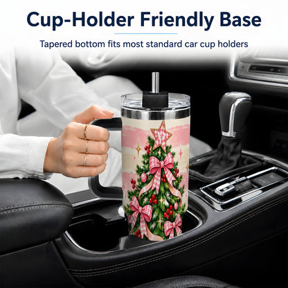 #pl[40oz|Black] Pink Gingham Bow Christmas Tree Tumbler, 40oz Stainless Steel Tumbler