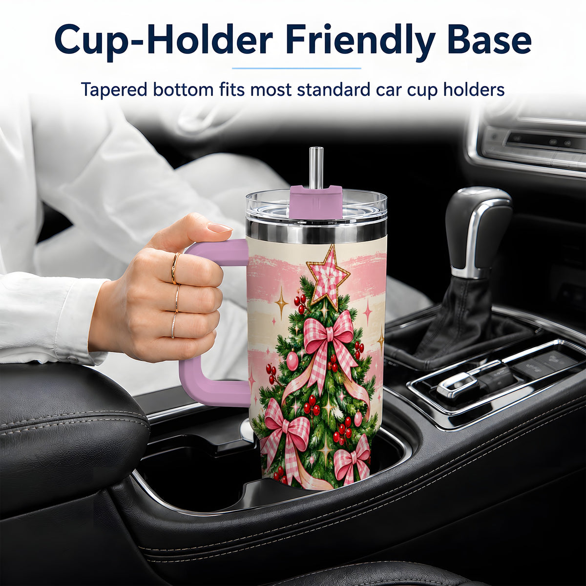 #pl[40oz|Pink] Pink Gingham Bow Christmas Tree Tumbler, 40oz Stainless Steel Tumbler
