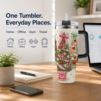 #pl[40oz|Black] Patterned Potted Christmas Trees Tumbler, 40oz Stainless Steel Tumbler