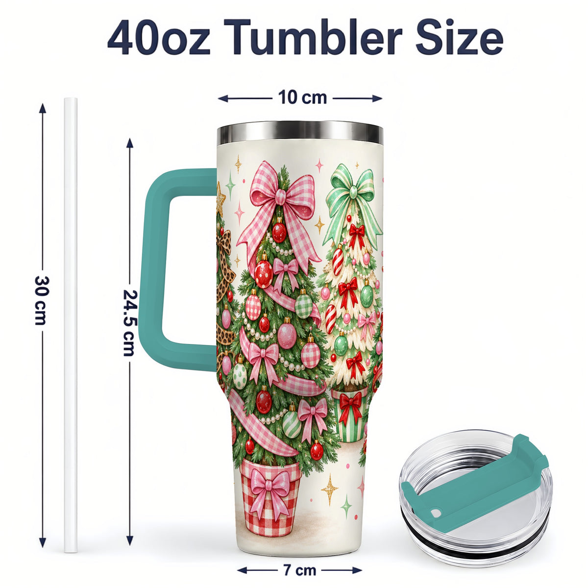 #pl[40oz|Green] Patterned Potted Christmas Trees Tumbler, 40oz Stainless Steel Tumbler