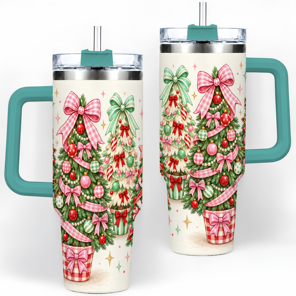 #pl[40oz|Green] Patterned Potted Christmas Trees Tumbler, 40oz Stainless Steel Tumbler