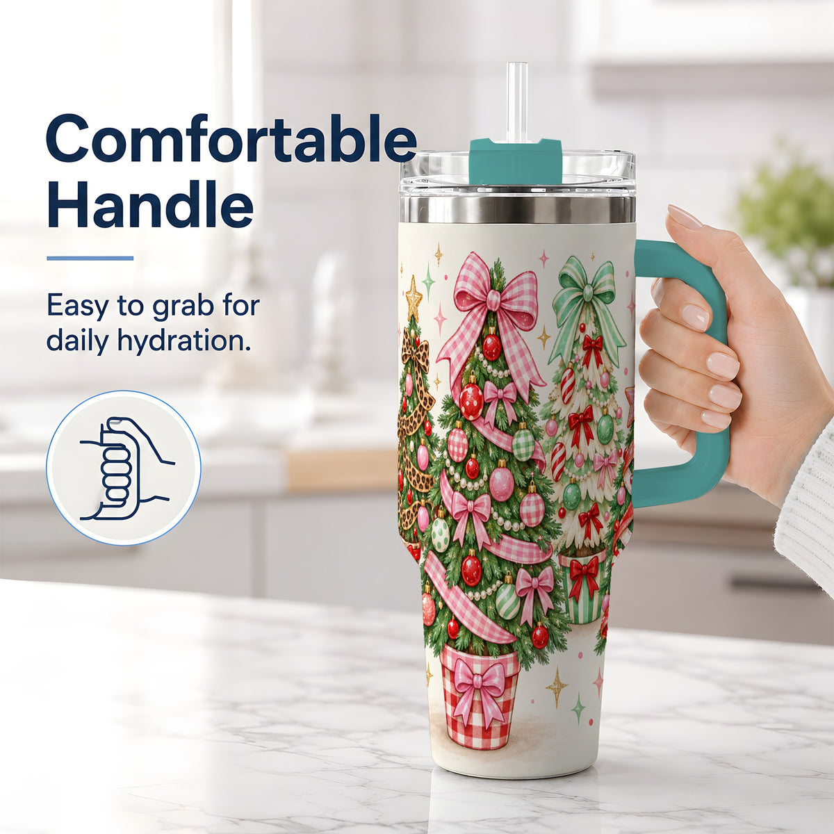 #pl[40oz|Green] Patterned Potted Christmas Trees Tumbler, 40oz Stainless Steel Tumbler