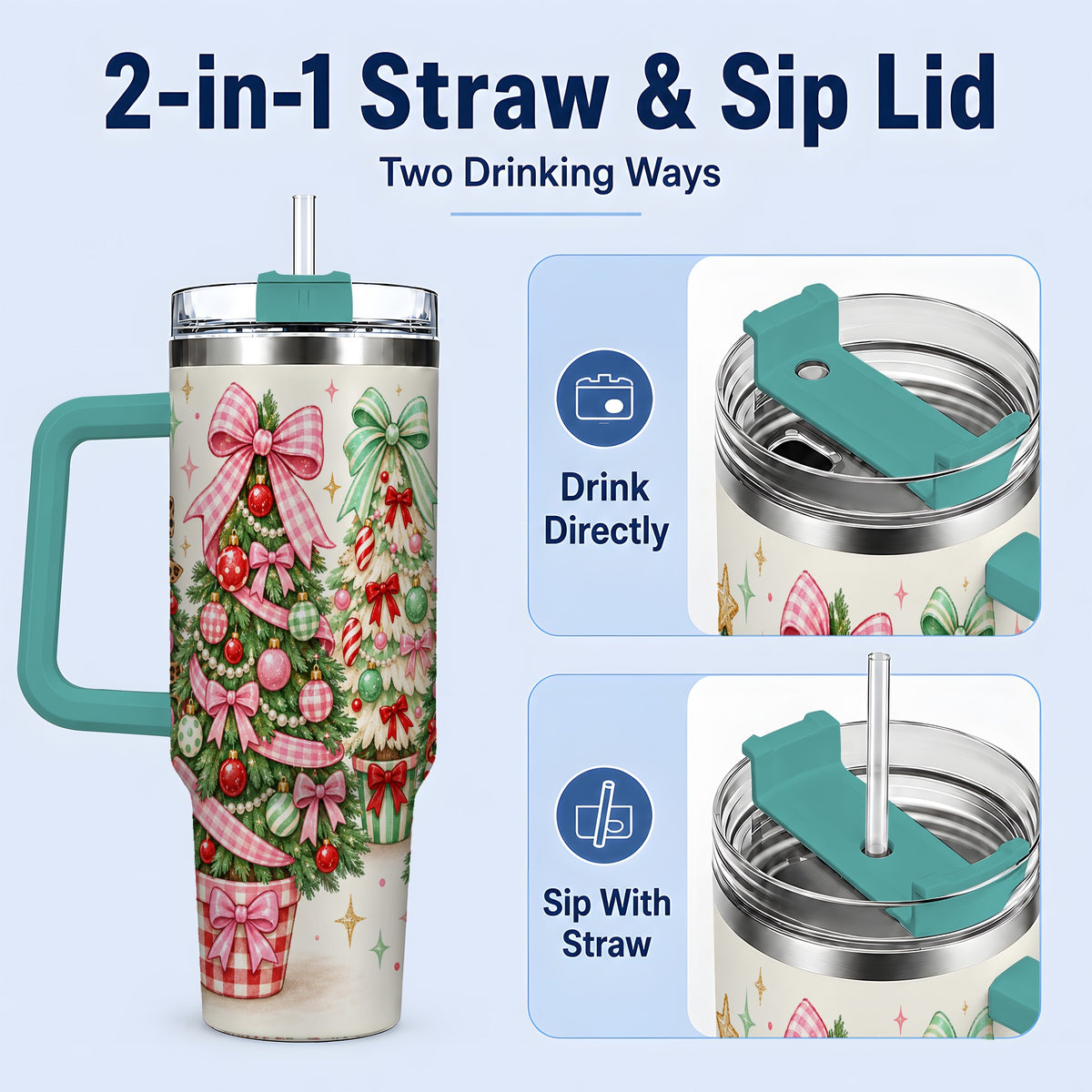 #pl[40oz|Green] Patterned Potted Christmas Trees Tumbler, 40oz Stainless Steel Tumbler