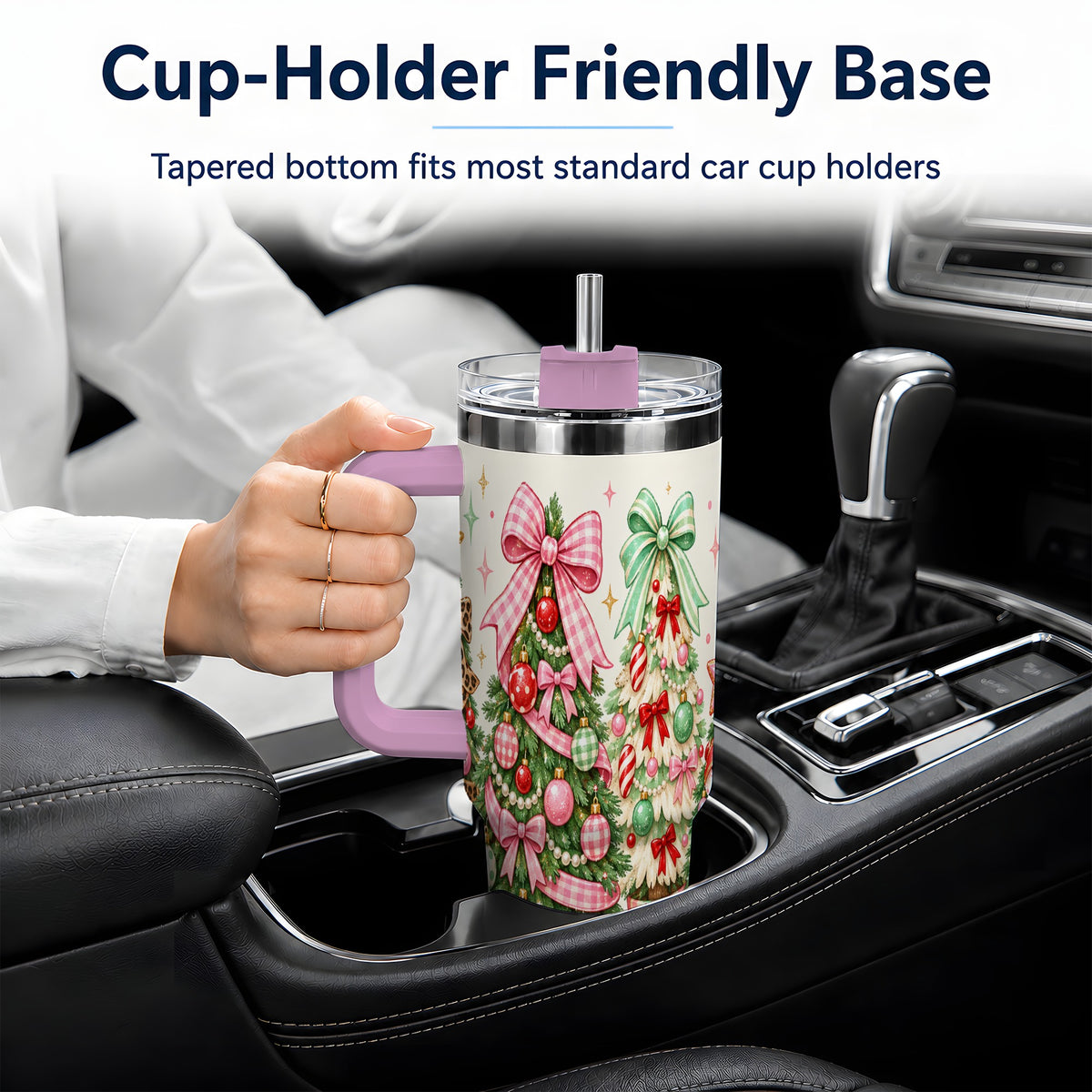 #pl[40oz|Pink] Patterned Potted Christmas Trees Tumbler, 40oz Stainless Steel Tumbler