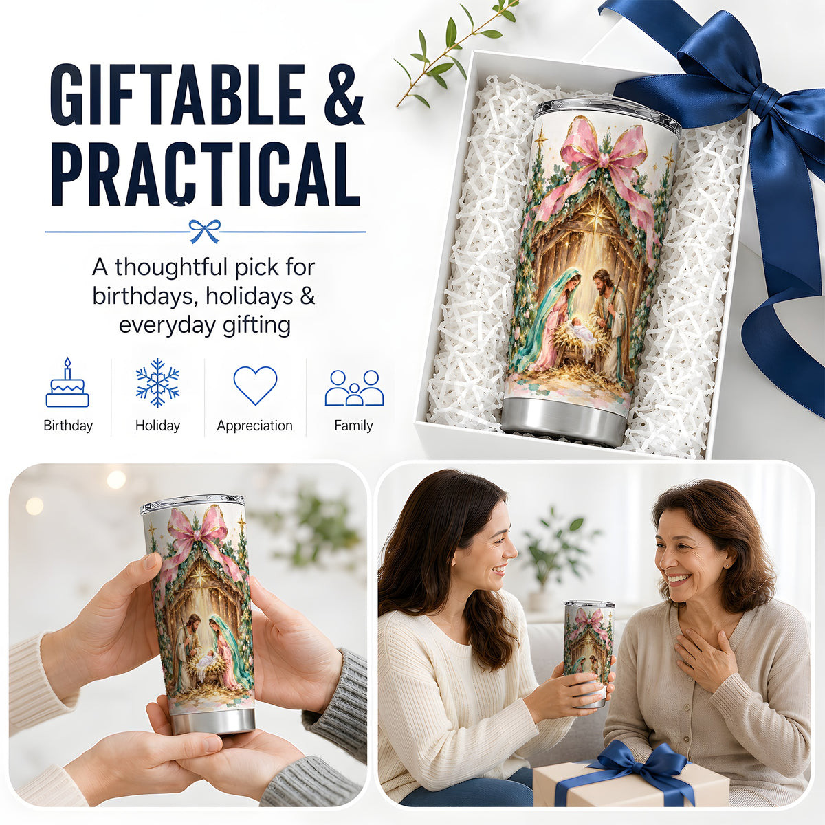 #pl[20oz|Steel] Nativity Scene 20oz Stainless Steel Tumbler, Christmas Religious Artwork