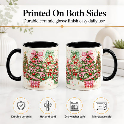 #pl[11oz|Black] Patterned Potted Christmas Trees Accent Mug, Ceramic Mug