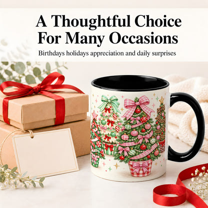 #pl[11oz|Black] Patterned Potted Christmas Trees Accent Mug, Ceramic Mug