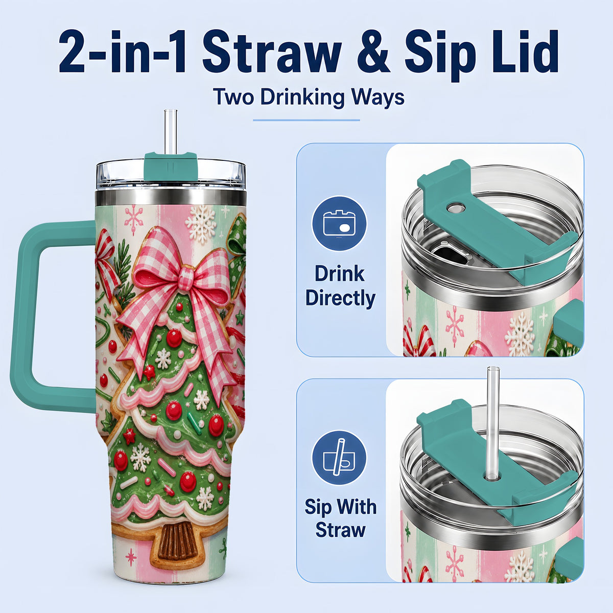 #pl[40oz|Green] Christmas Tree Cookie Trio Tumbler, 40oz Stainless Steel Tumbler