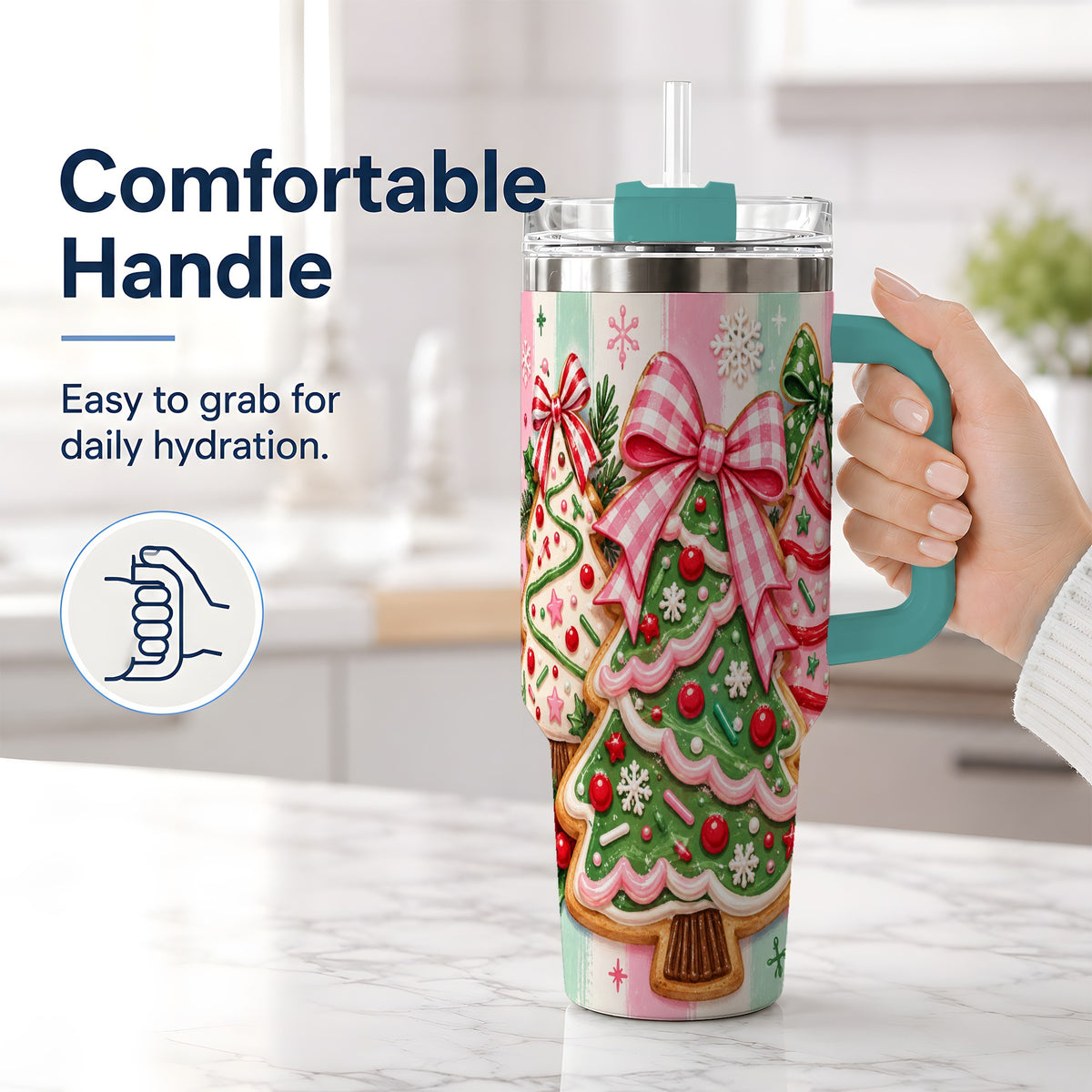 #pl[40oz|Green] Christmas Tree Cookie Trio Tumbler, 40oz Stainless Steel Tumbler