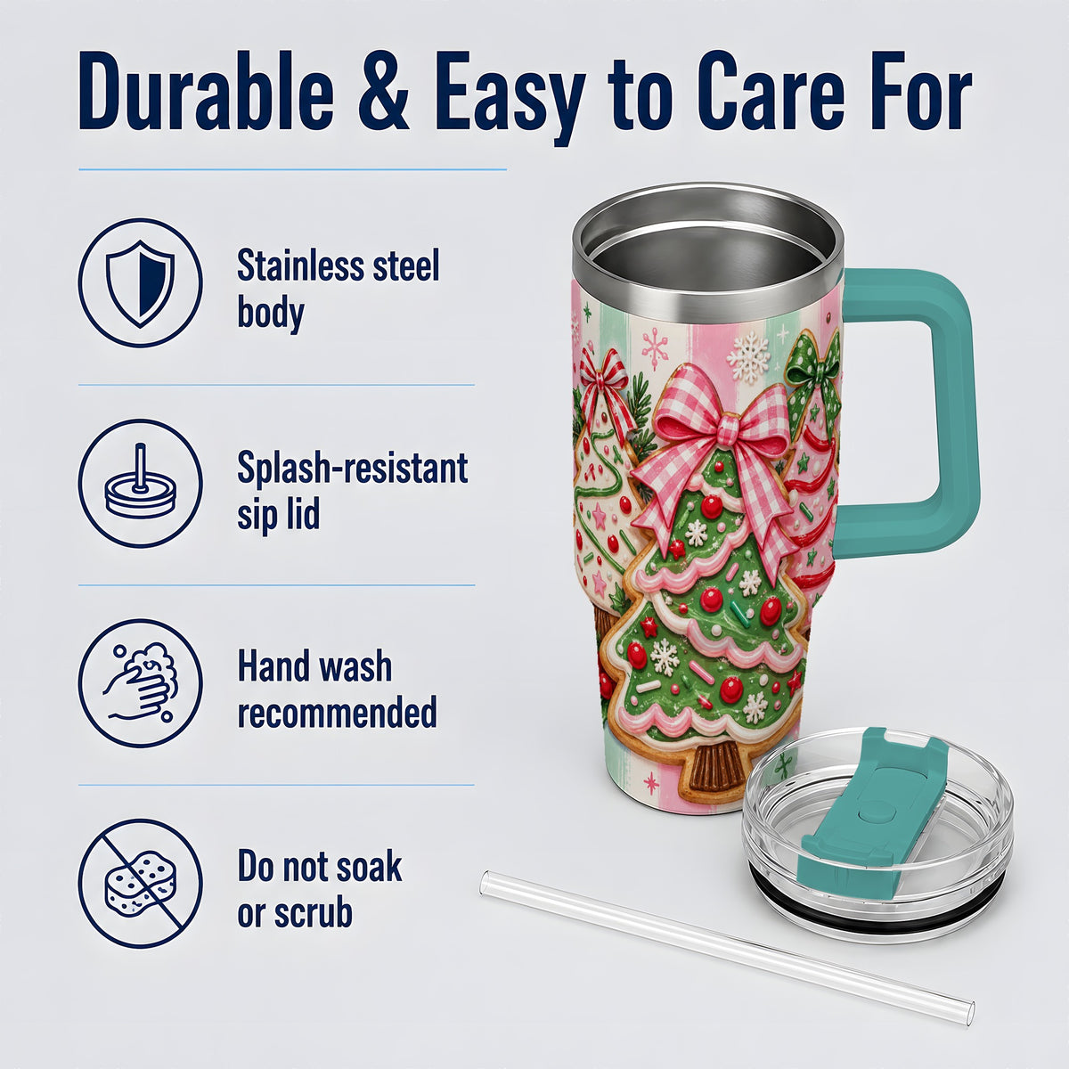 #pl[40oz|Green] Christmas Tree Cookie Trio Tumbler, 40oz Stainless Steel Tumbler