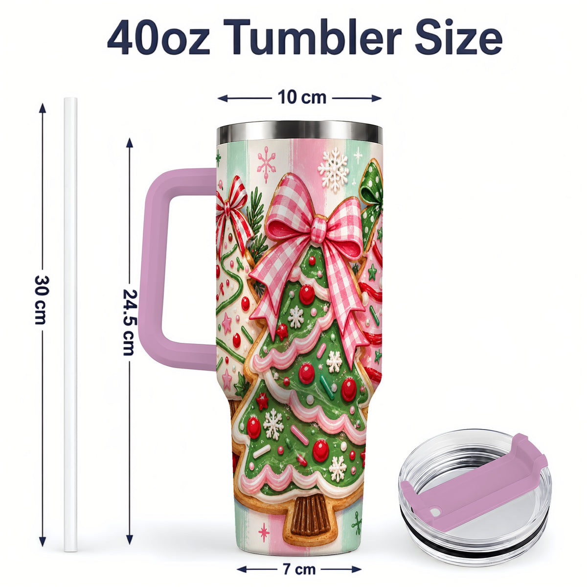 #pl[40oz|Pink] Christmas Tree Cookie Trio Tumbler, 40oz Stainless Steel Tumbler