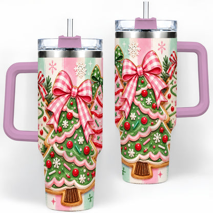 #pl[40oz|Pink] Christmas Tree Cookie Trio Tumbler, 40oz Stainless Steel Tumbler