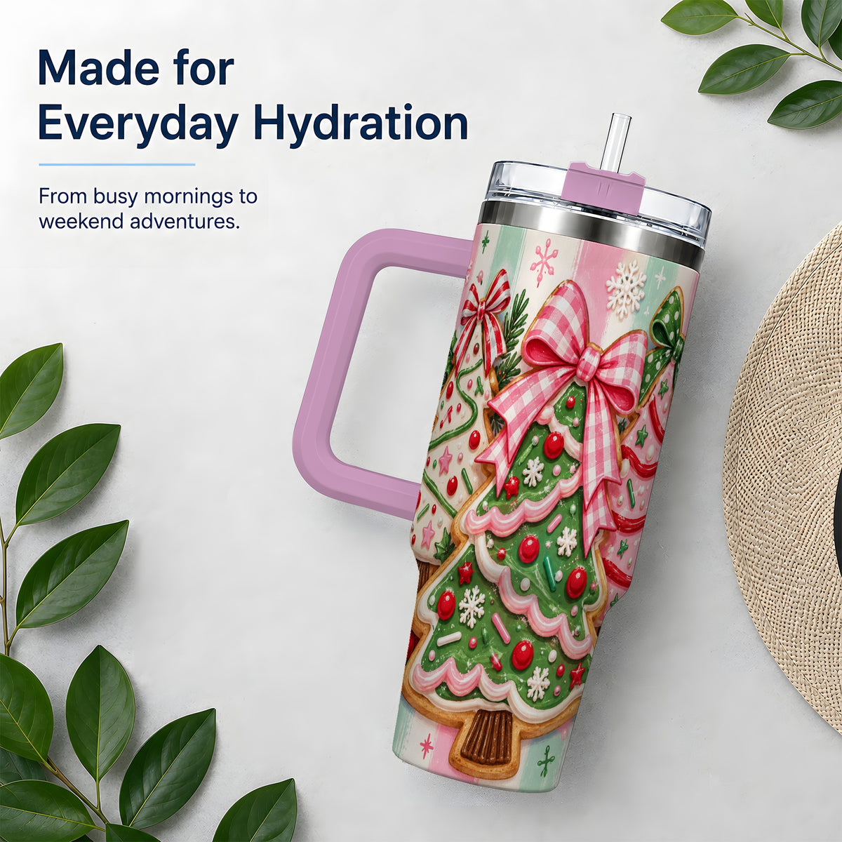 #pl[40oz|Pink] Christmas Tree Cookie Trio Tumbler, 40oz Stainless Steel Tumbler