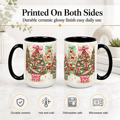 #pl[15oz|Black] Patterned Potted Christmas Trees Accent Mug, Ceramic Mug