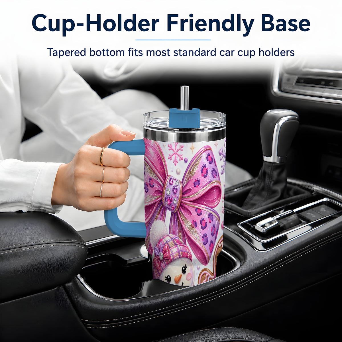 #pl[40oz|Blue] Pink Bow Snowman Christmas Tumbler, 40oz Stainless Steel Tumbler