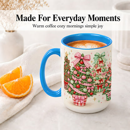#pl[15oz|Blue] Patterned Potted Christmas Trees Accent Mug, Ceramic Mug