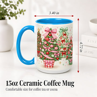 #pl[15oz|Blue] Patterned Potted Christmas Trees Accent Mug, Ceramic Mug
