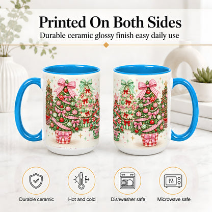 #pl[15oz|Blue] Patterned Potted Christmas Trees Accent Mug, Ceramic Mug