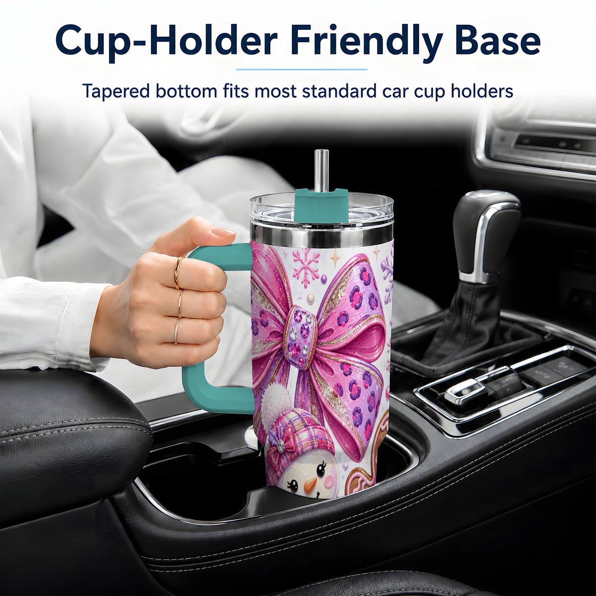 #pl[40oz|Green] Pink Bow Snowman Christmas Tumbler, 40oz Stainless Steel Tumbler