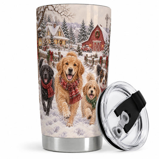 Christmas Dogs 20oz Tumbler, Stainless Steel Snowy Holiday Drinkware
