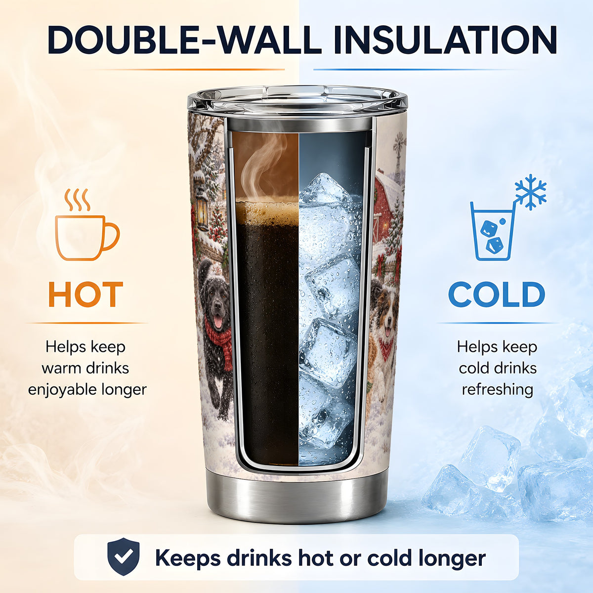 #pl[20oz|Steel] Christmas Dogs 20oz Tumbler, Stainless Steel Snowy Holiday Drinkware
