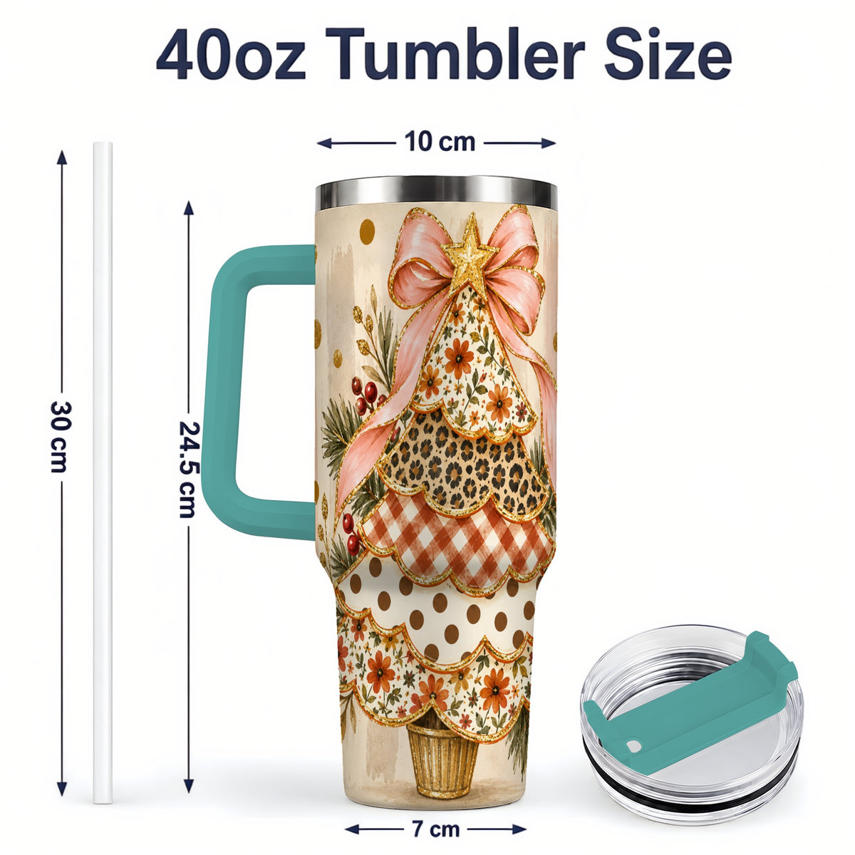 #pl[40oz|Green] Patterned Christmas Tree Tumbler, 40oz Stainless Steel Tumbler