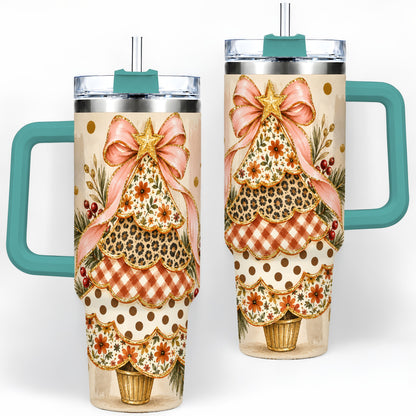 #pl[40oz|Green] Patterned Christmas Tree Tumbler, 40oz Stainless Steel Tumbler