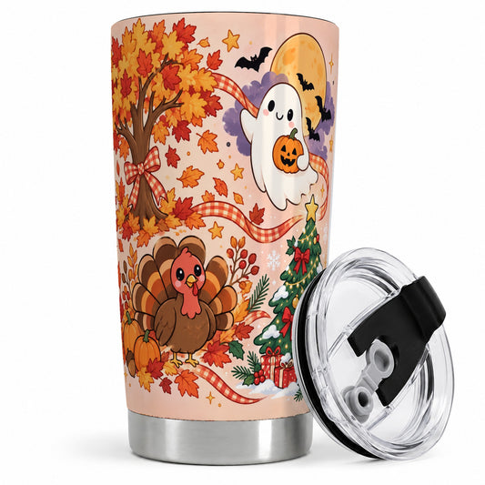 Seasonal Holiday 20oz Tumbler, Stainless Steel Festive Holiday Artwork