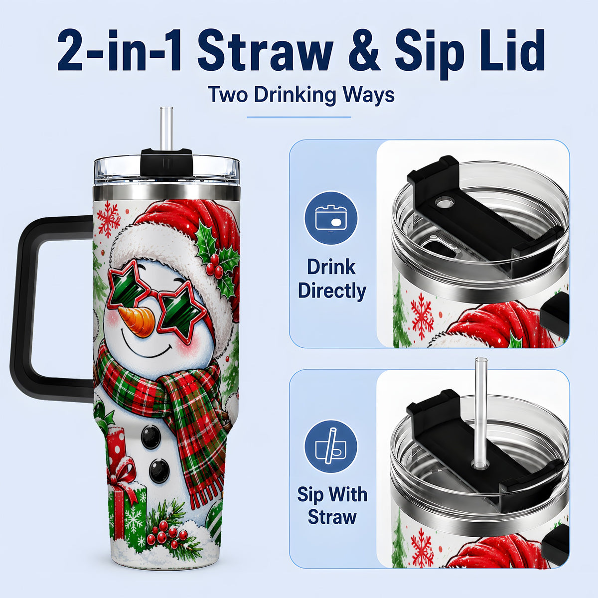 #pl[40oz|Black] Festive Snowman Christmas Tumbler, 40oz Stainless Steel Tumbler