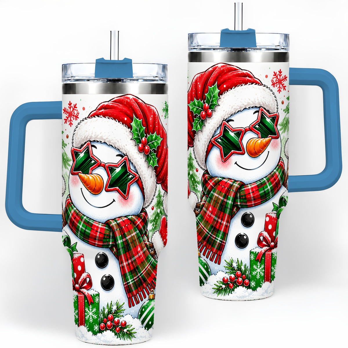 #pl[40oz|Blue] Festive Snowman Christmas Tumbler, 40oz Stainless Steel Tumbler