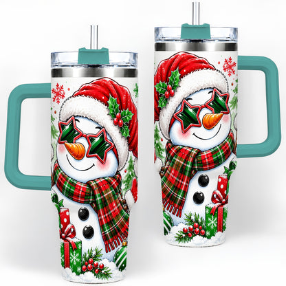 #pl[40oz|Green] Festive Snowman Christmas Tumbler, 40oz Stainless Steel Tumbler