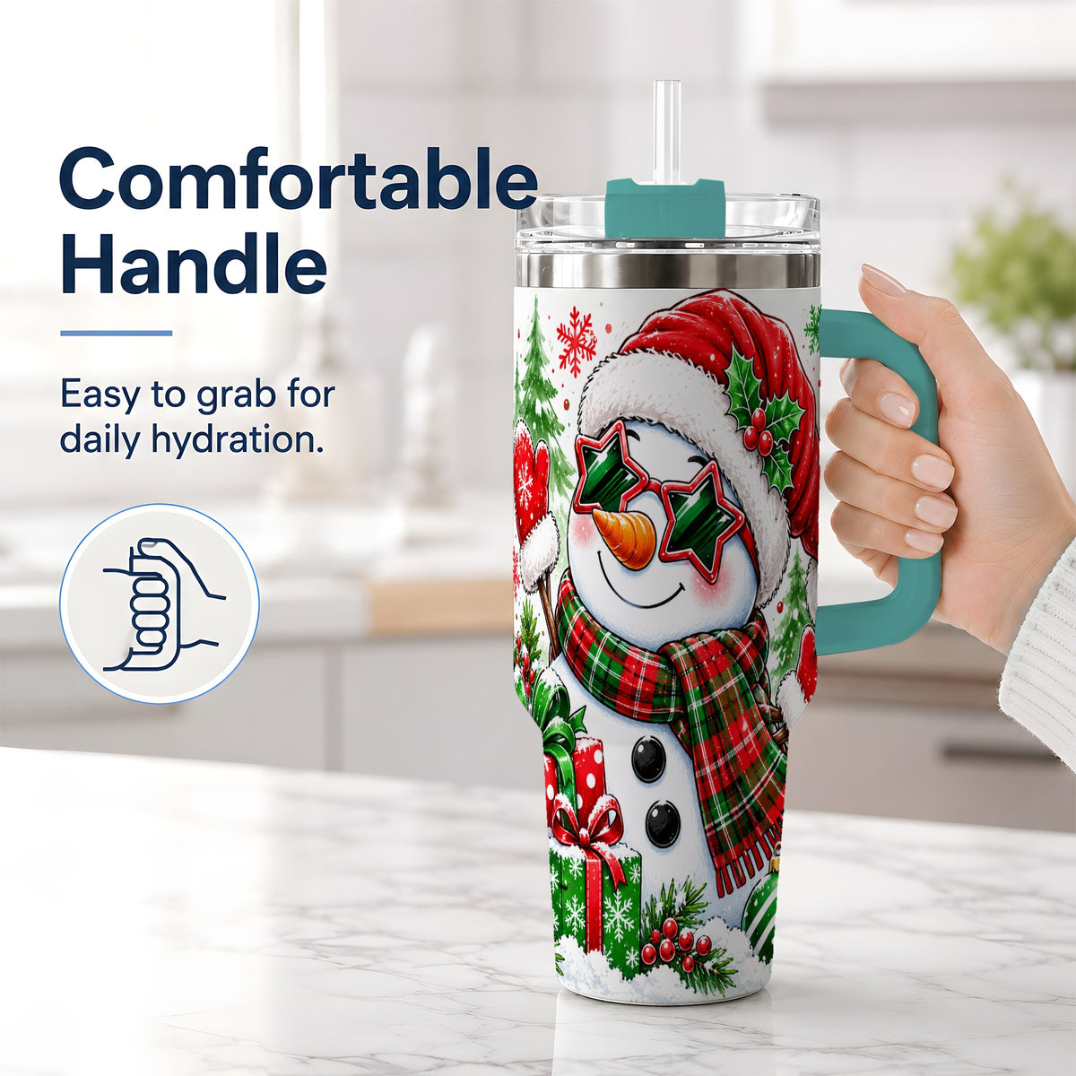 #pl[40oz|Green] Festive Snowman Christmas Tumbler, 40oz Stainless Steel Tumbler
