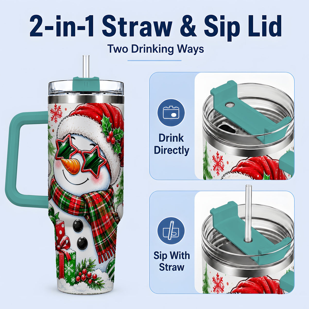#pl[40oz|Green] Festive Snowman Christmas Tumbler, 40oz Stainless Steel Tumbler