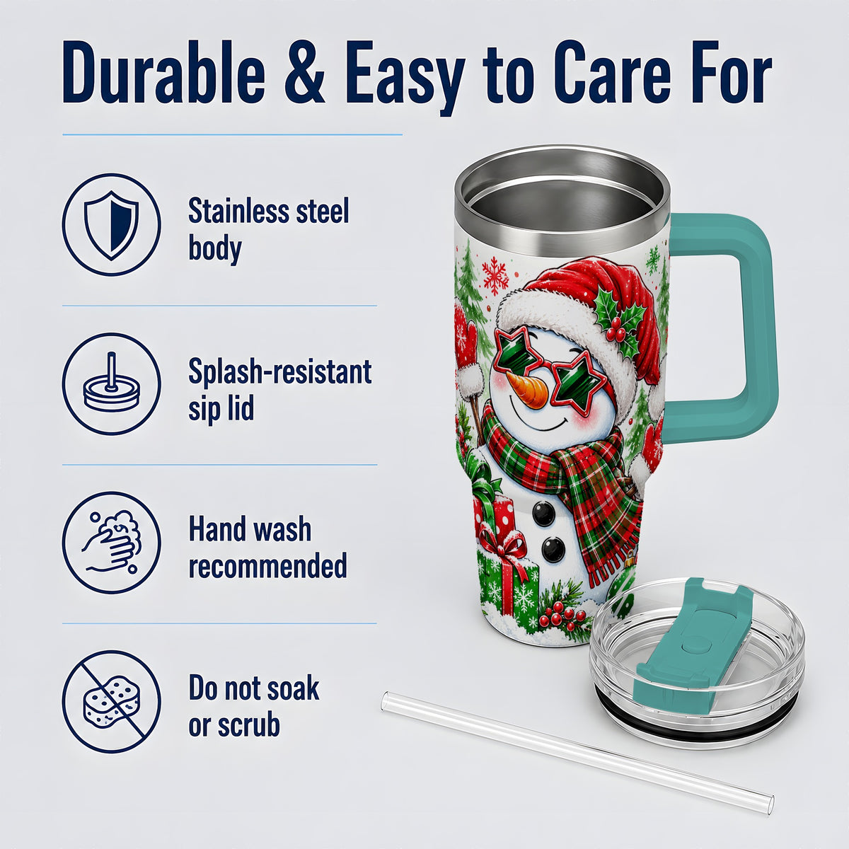 #pl[40oz|Green] Festive Snowman Christmas Tumbler, 40oz Stainless Steel Tumbler
