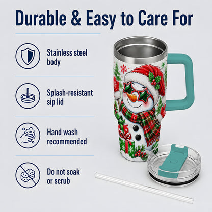 #pl[40oz|Green] Festive Snowman Christmas Tumbler, 40oz Stainless Steel Tumbler