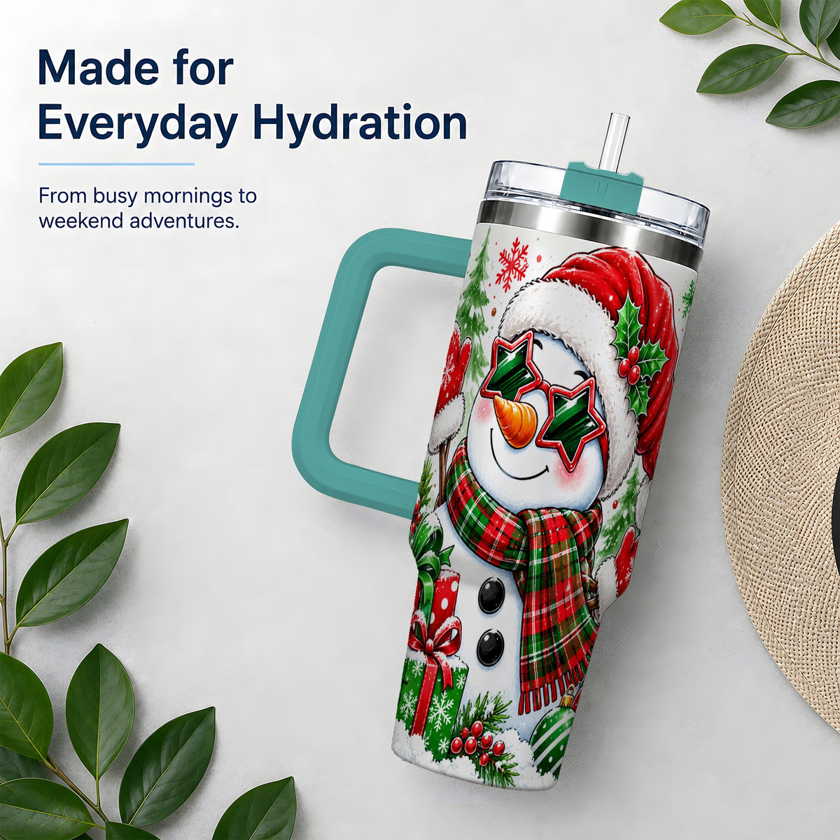 #pl[40oz|Green] Festive Snowman Christmas Tumbler, 40oz Stainless Steel Tumbler