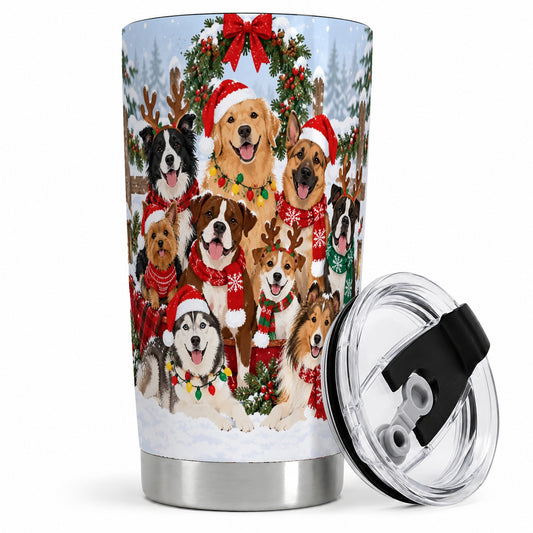 Christmas Dogs 20oz Tumbler, Snowy Winter Holiday Pet Drinkware