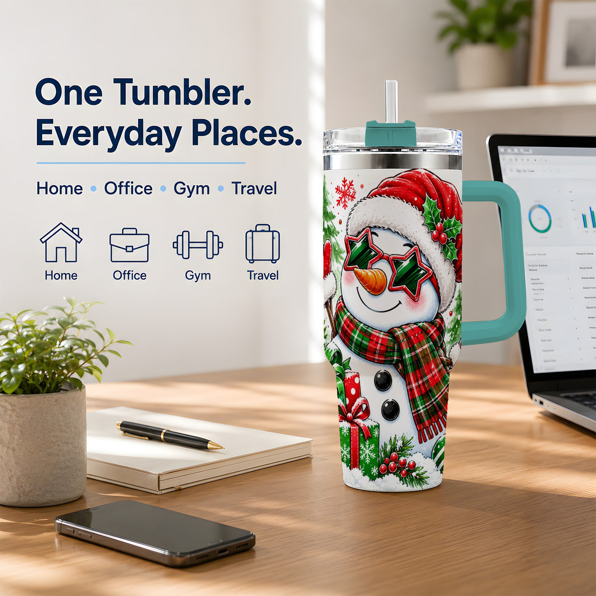 #pl[40oz|Green] Festive Snowman Christmas Tumbler, 40oz Stainless Steel Tumbler