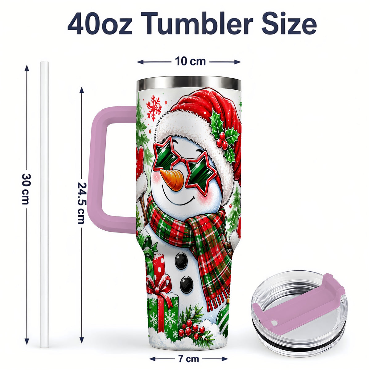 #pl[40oz|Pink] Festive Snowman Christmas Tumbler, 40oz Stainless Steel Tumbler