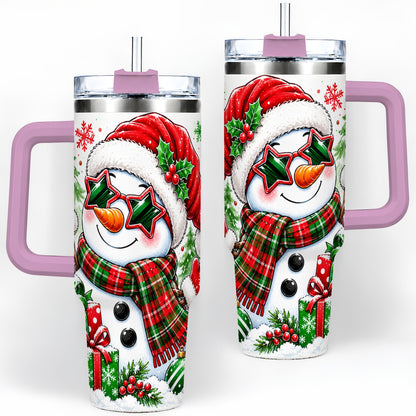 #pl[40oz|Pink] Festive Snowman Christmas Tumbler, 40oz Stainless Steel Tumbler