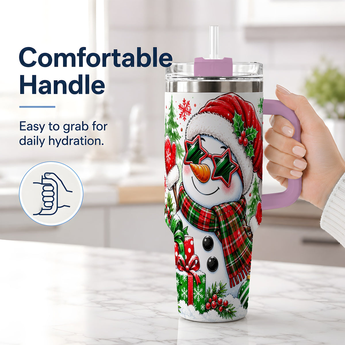 #pl[40oz|Pink] Festive Snowman Christmas Tumbler, 40oz Stainless Steel Tumbler
